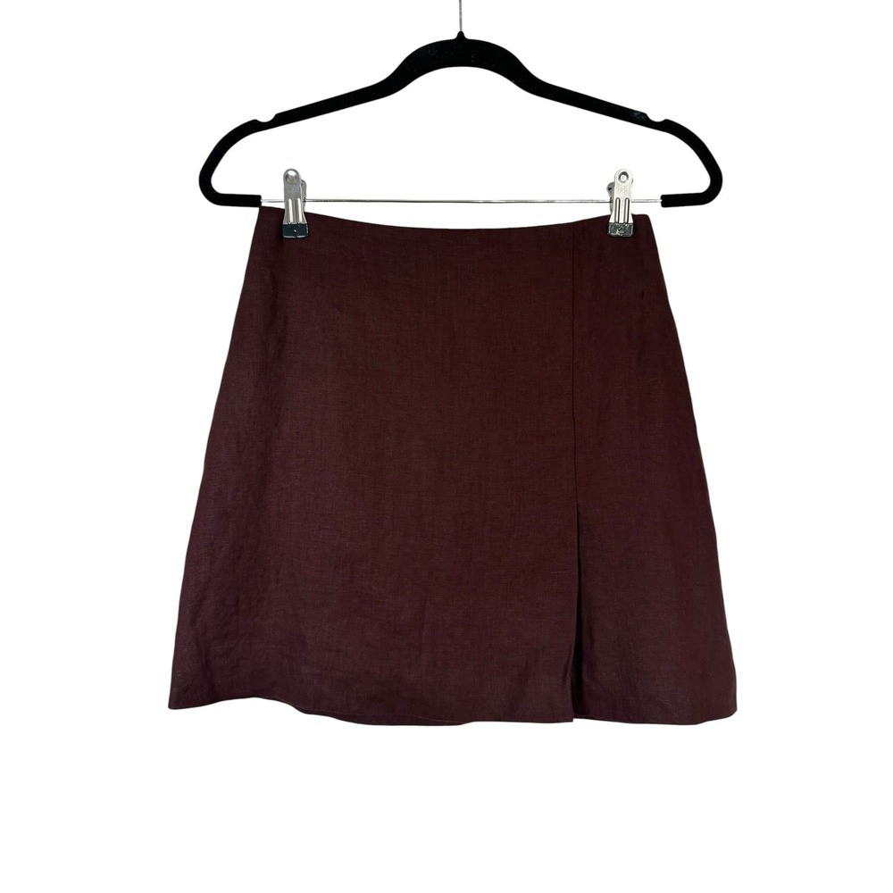 Madewell Burgundy Linen Blend Mini Skirt with Side Slit Size 00